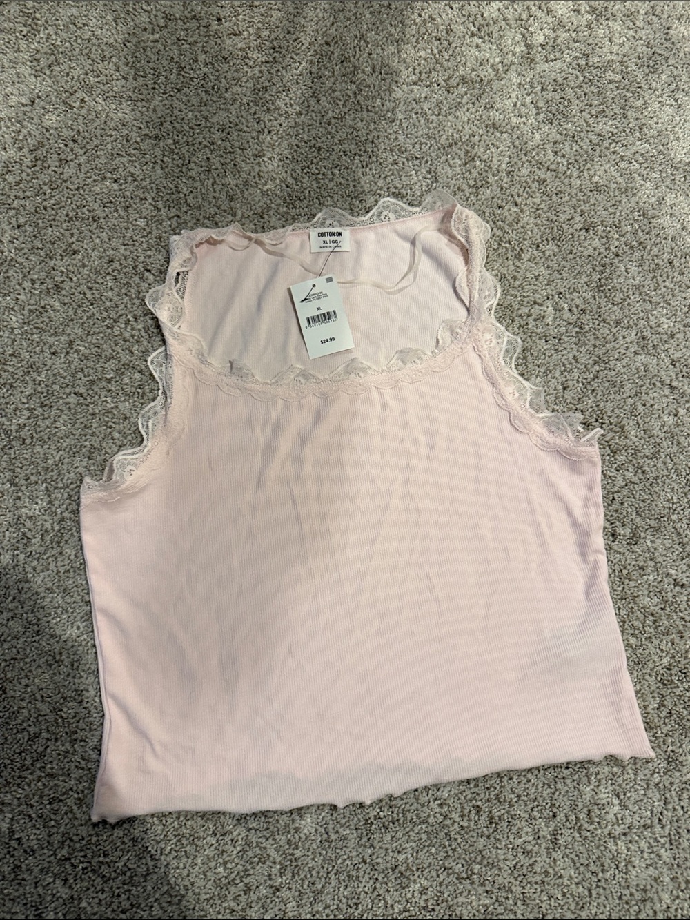 NWT Cotton On Baby Pink Lace-Trim Ribbed Cami/Tank